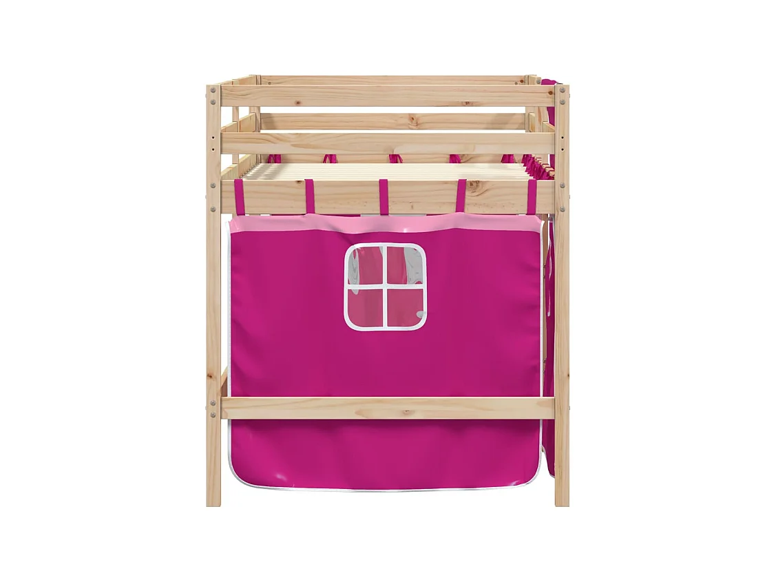 Lit simple-Lit mezzanine enfant avec rideaux sans matelas rose 80x200cm