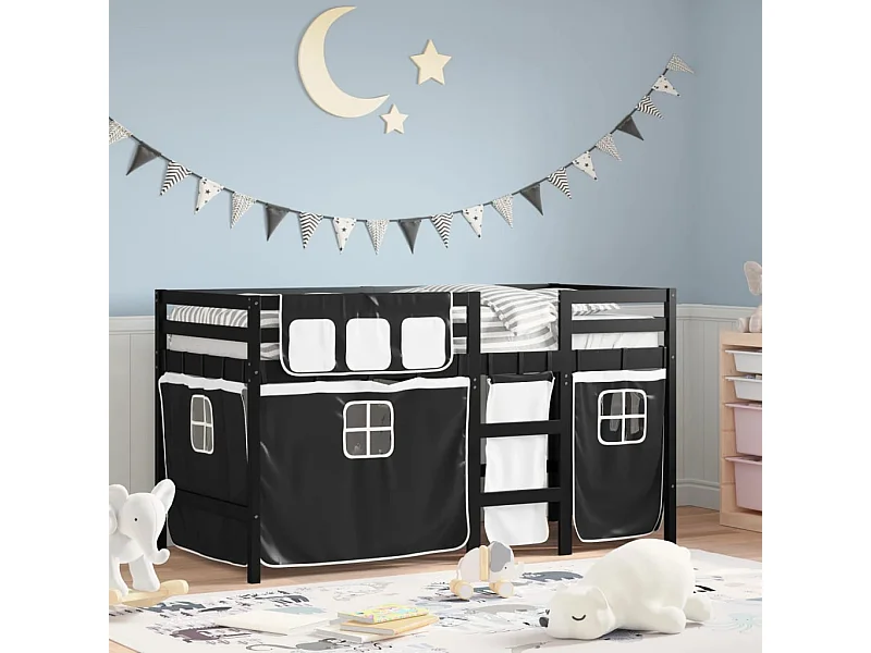 Lit simlpe-Lit mezzanine enfants avec rideaux sans matelas 90x200cm