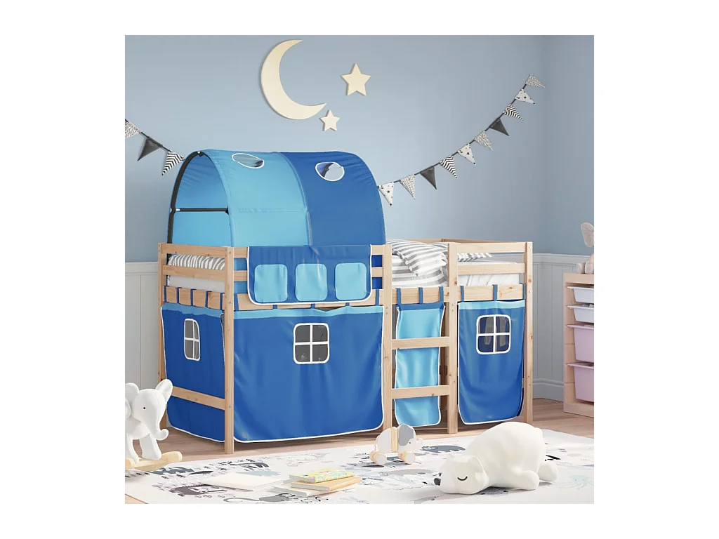 Lit simple-Lit mezzanine enfants avec tunnel sans matelas bleu 80x200 cm