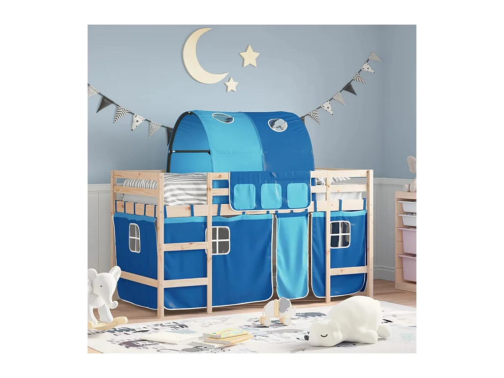 Lit simple-Lit mezzanine enfants avec tunnel sans matelas bleu 80x200 cm