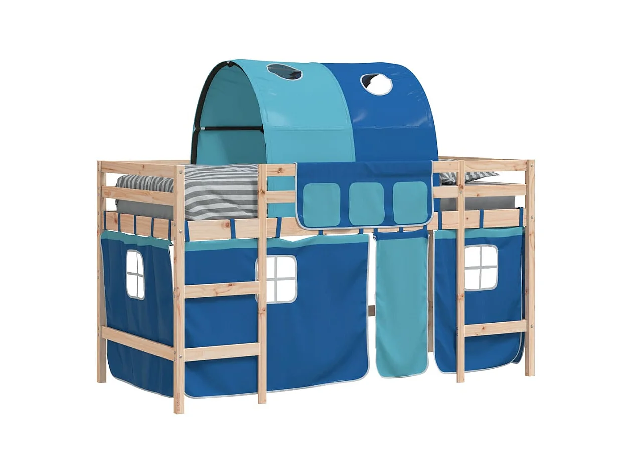 Lit simple-Lit mezzanine enfants avec tunnel sans matelas bleu 80x200 cm