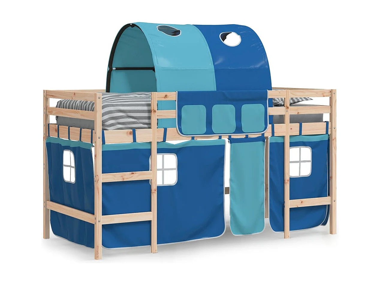 Cama individual | Cama para adultos | Cama alta para niños con túnel madera pino azul 80x200 cm SHL31901