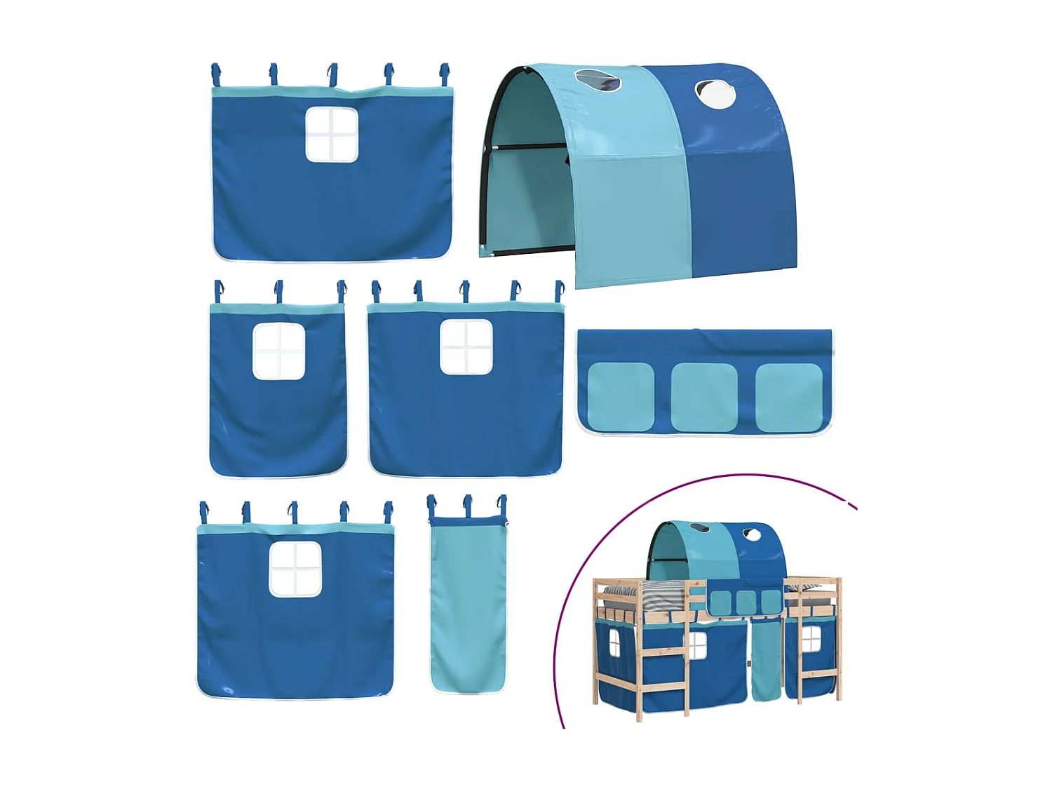 Cama individual | Cama para adultos | Cama alta para niños con túnel madera pino azul 80x200 cm SHL31901