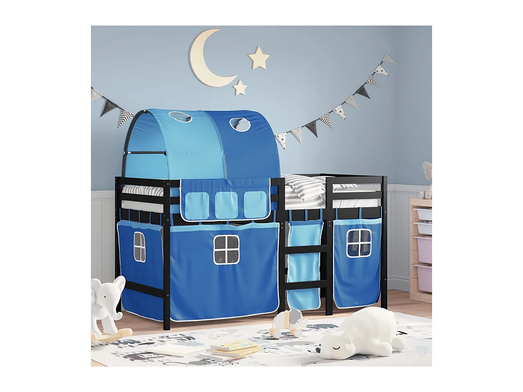 Lit simple-Lit mezzanine enfant avec tunnel sans matelas bleu 90x190 cm