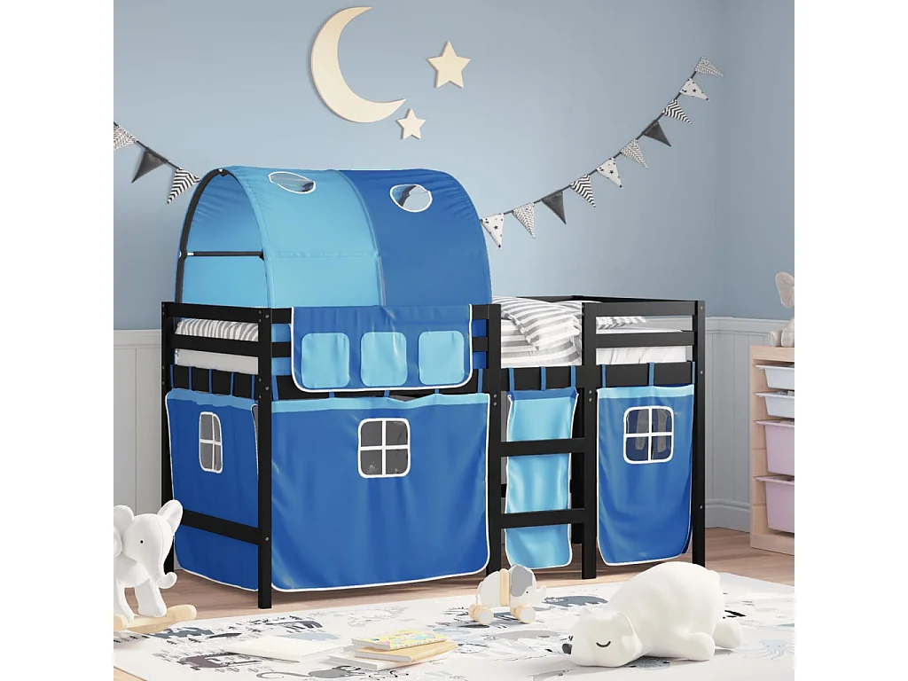 Lit simple-Lit mezzanine enfant avec tunnel sans matelas bleu 90x190 cm