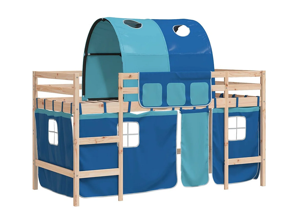 Bettgestell | Kinderhochbett mit Tunnel Blau 90x190 cm Massivholz Kiefer SHL60680