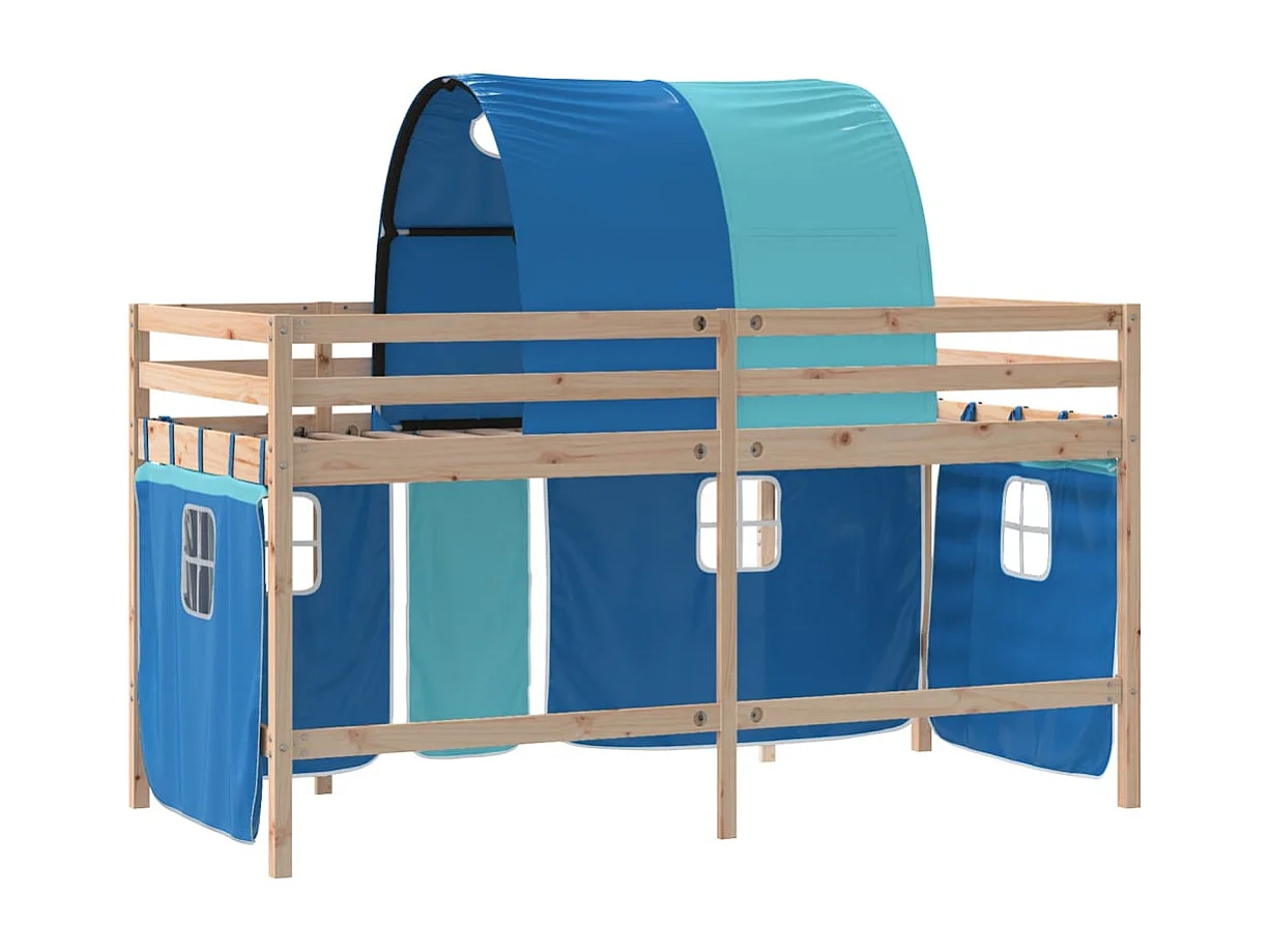 Bettgestell | Kinderhochbett mit Tunnel Blau 90x190 cm Massivholz Kiefer SHL60680