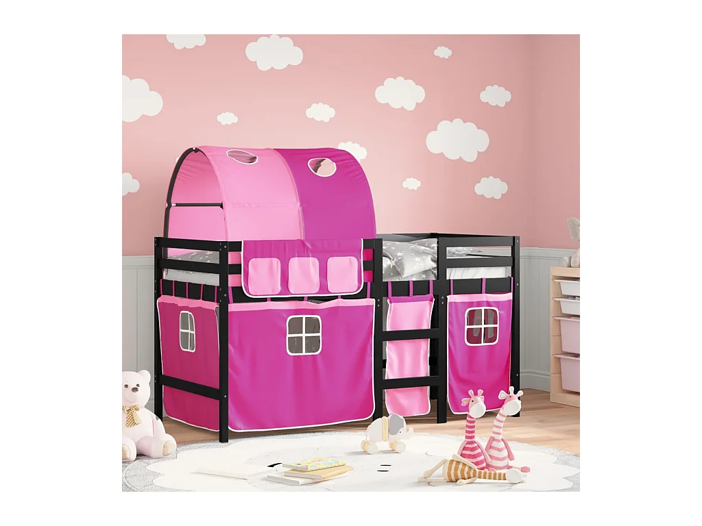 Lit simple-Lit mezzanine enfants avec tunnel sans matelas rose 80x200 cm