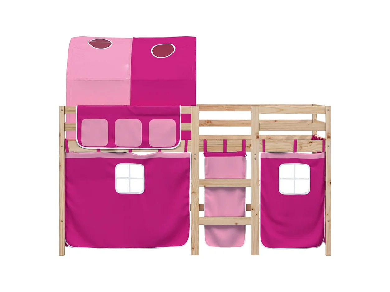 Lit simlpe-Lit mezzanine enfants avec tunnel sans matelas rose 90x200 cm