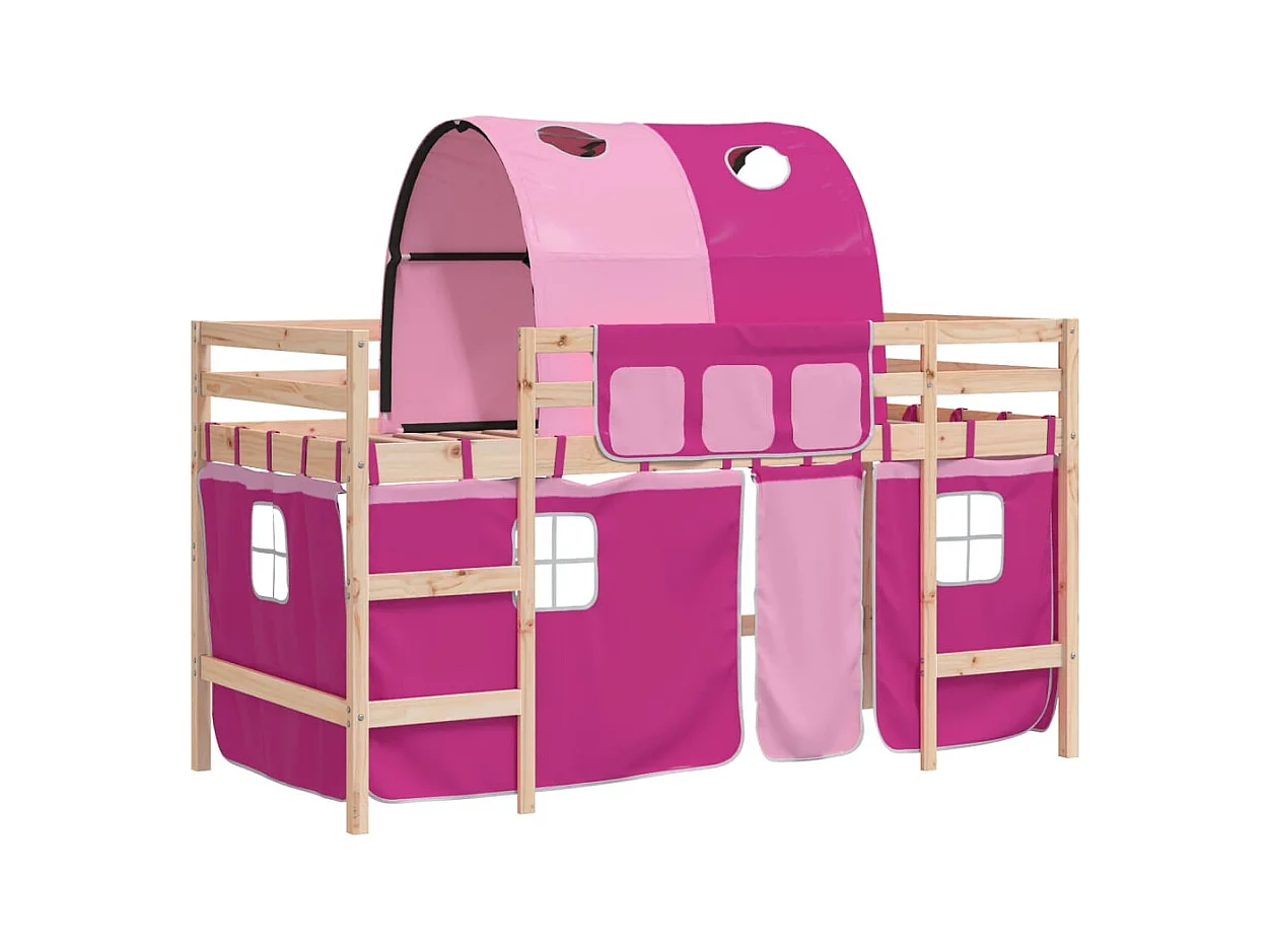 Lit simple-Lit mezzanine enfants avec tunnel sans matelas rose 80x200 cm