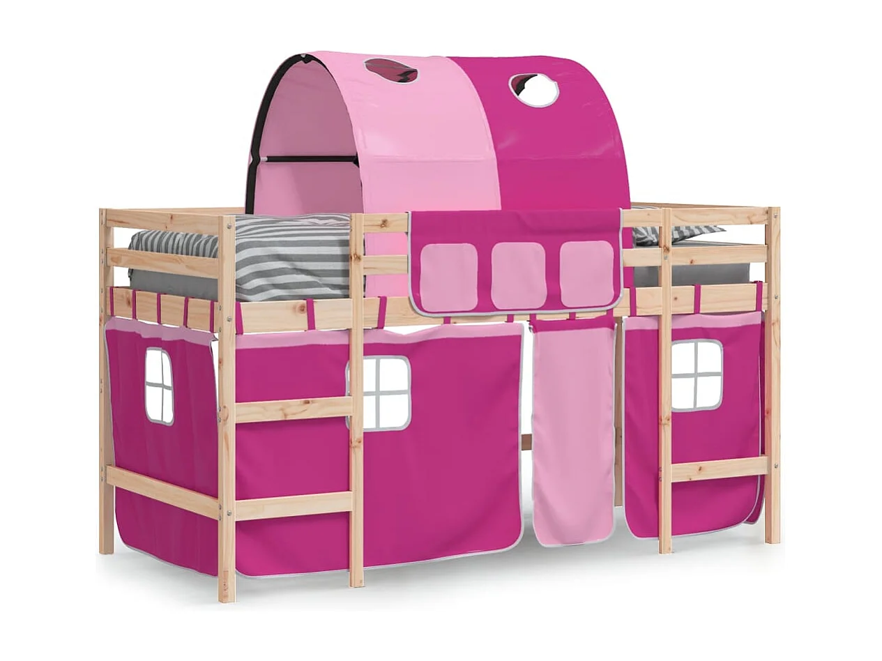 Cama individual | Cama para adultos | Cama alta para niños con túnel madera pino rosa 80x200 cm SHL17351