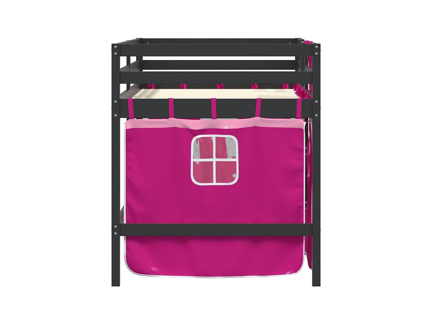 Lit simple-Lit mezzanine enfant avec rideaux sans matelas rose 80x200cm