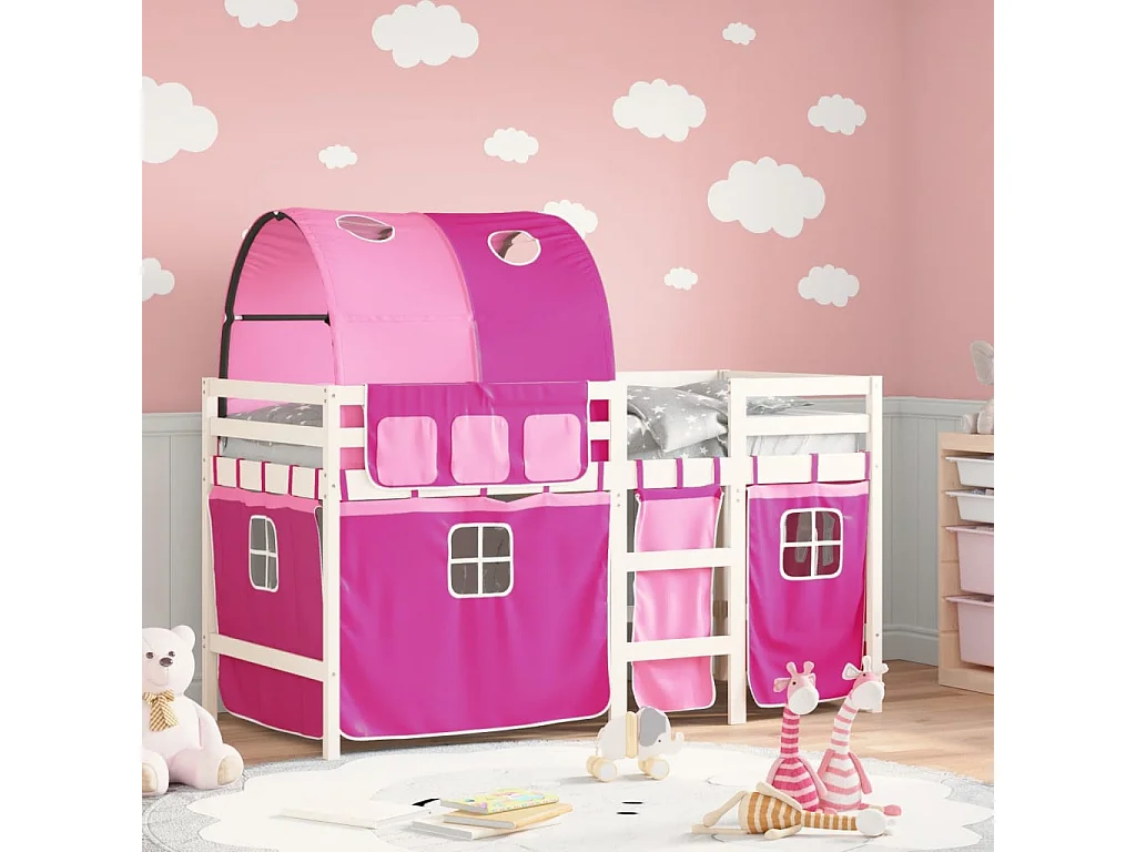 Lit simple-Lit mezzanine enfants avec tunnel sans matelas rose 80x200 cm