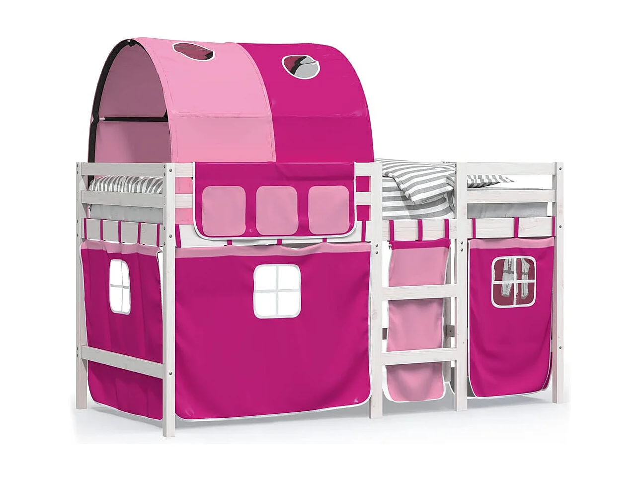 Lit simple-Lit mezzanine enfants avec tunnel sans matelas rose 80x200 cm
