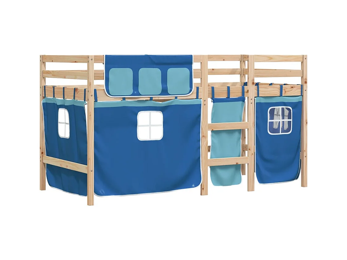 Lit simlpe-Lit mezzanine enfants avec rideaux sans matelas bleu 90x200cm