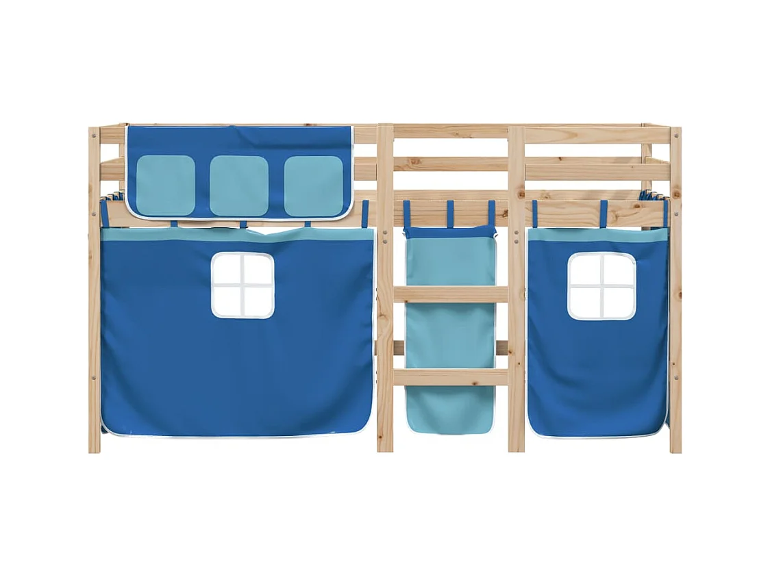 Lit simlpe-Lit mezzanine enfants avec rideaux sans matelas bleu 90x200cm