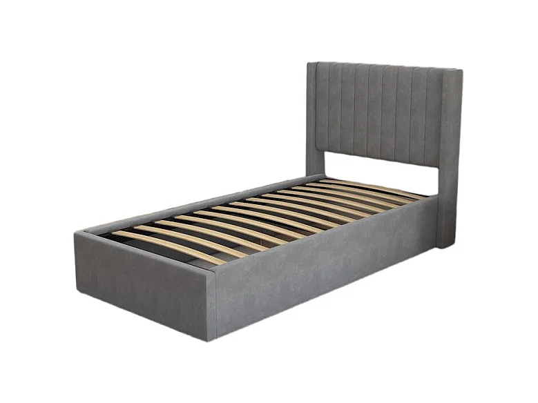 LIT COFFRE CAMILLE en velours GRIS 90X190CM