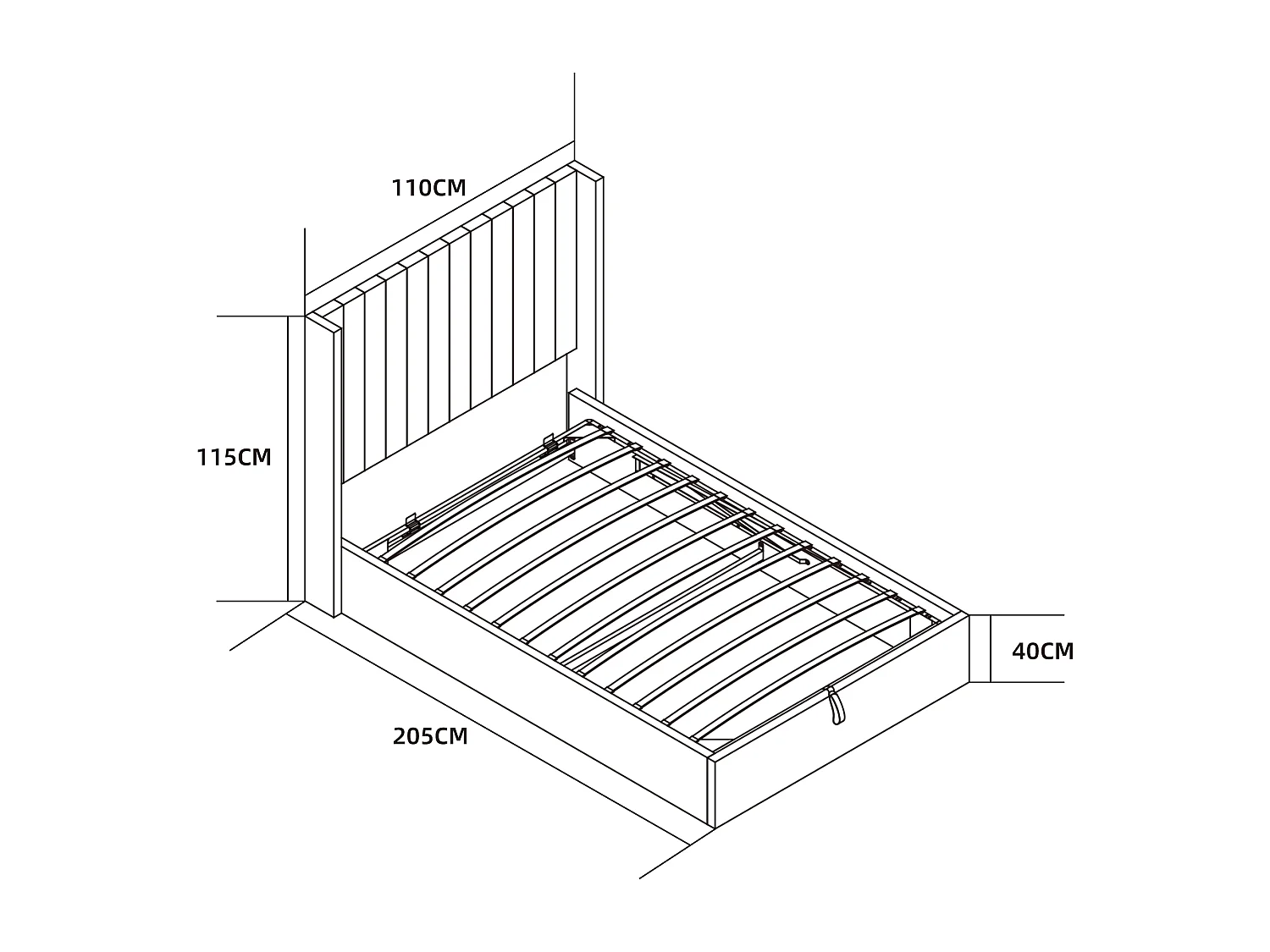LIT COFFRE CAMILLE en velours GRIS 90X190CM