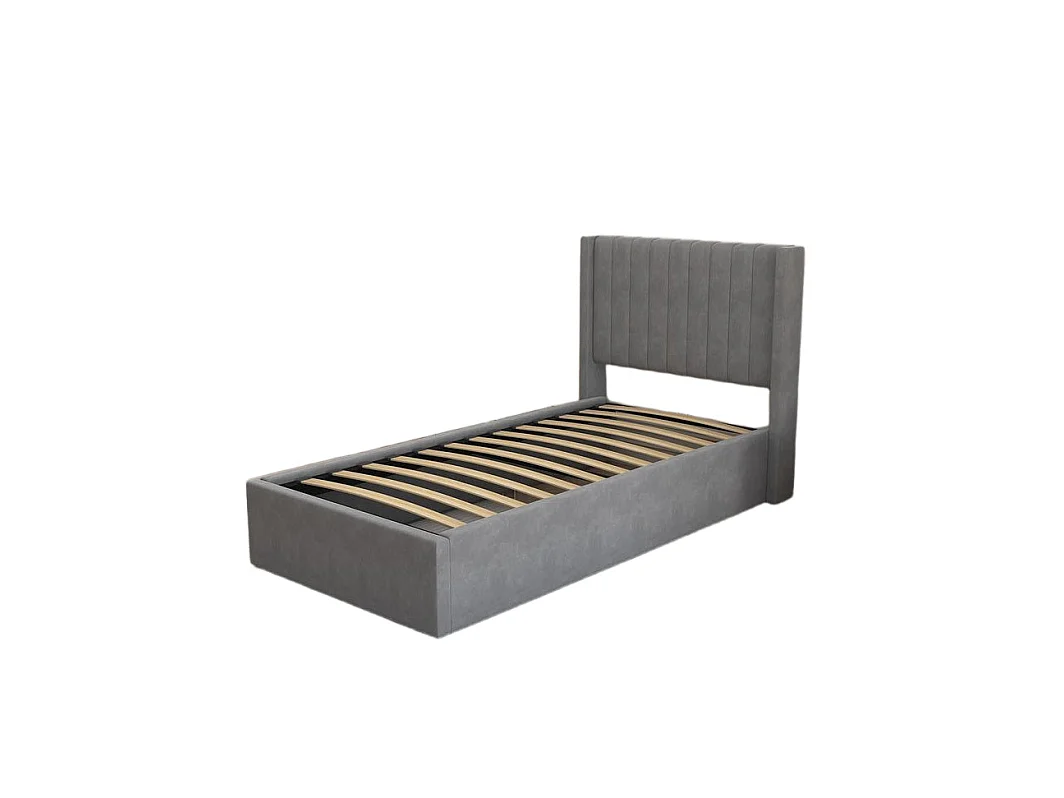 Lit coffre 90x190 velours gris sommier inclus - CAMILLE