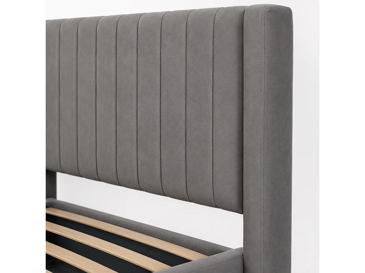 Lit coffre 90x190 velours gris sommier inclus - CAMILLE