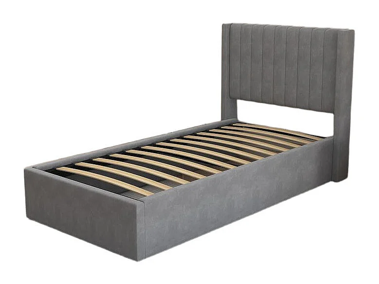 LIT COFFRE CAMILLE en velours GRIS 90X190CM