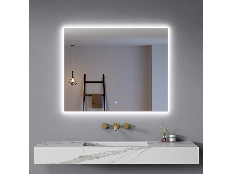 Specchio Led 80x60 cm Retroilluminato Luce Calda/Fredda Accensione Touch| Frame