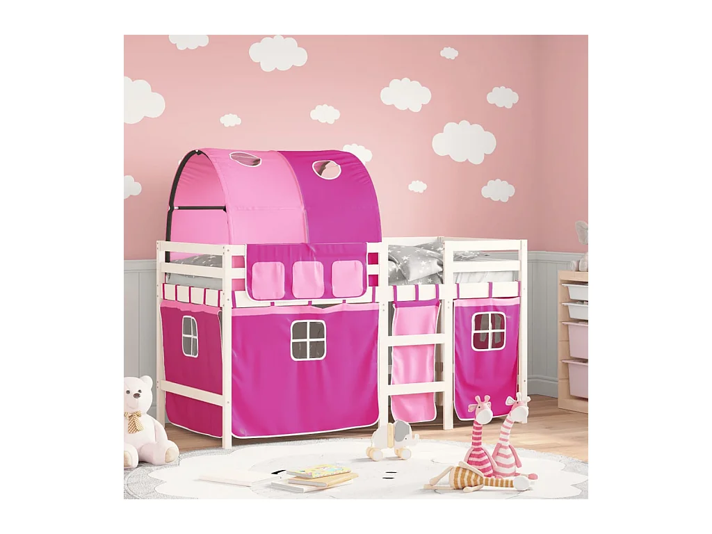 Lit simple-Lit mezzanine enfant avec tunnel sans matelas rose 90x190 cm