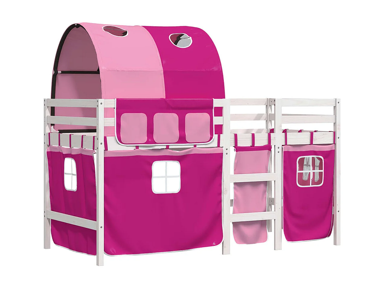 Lit simple-Lit mezzanine enfant avec tunnel sans matelas rose 90x190 cm