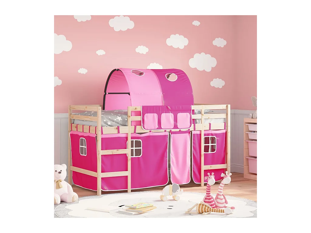 Lit simple-Lit mezzanine enfant avec tunnel sans matelas rose 90x190 cm