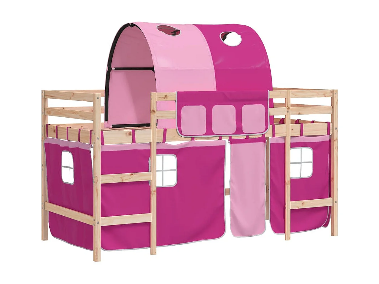Cama individual | Cama para adultos | Cama alta para niños con túnel madera pino rosa 90x190 cm SHL31187