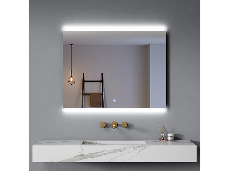 Specchio Bagno 100x80 cm Cornice Led Superiore ed Inferiore  Accensione Touch| Dual