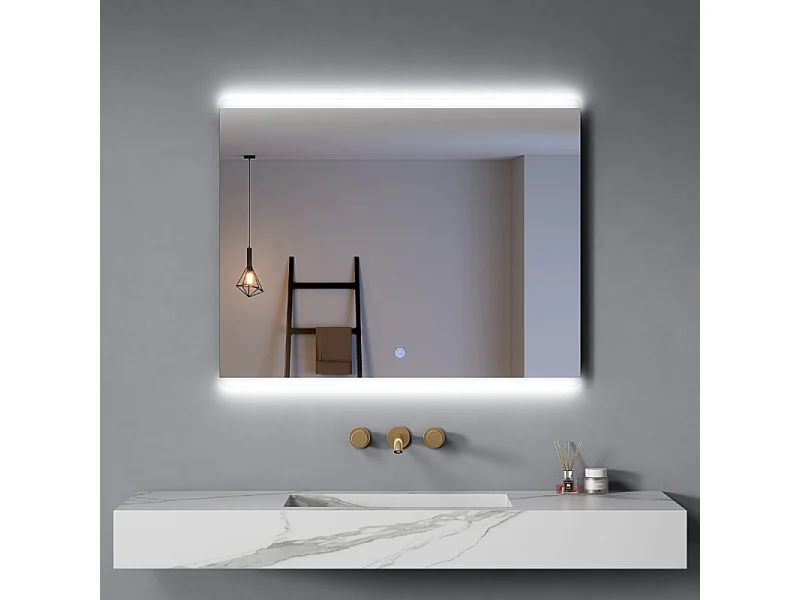 Specchio Bagno 100x80 cm Cornice Led Superiore ed Inferiore  Accensione Touch| Dual