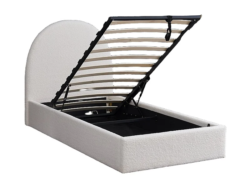 Lit Coffre VALENTINA en LAINE BOUCLEE – 90x190 cm – Design Moderne avec Rangement Intégré