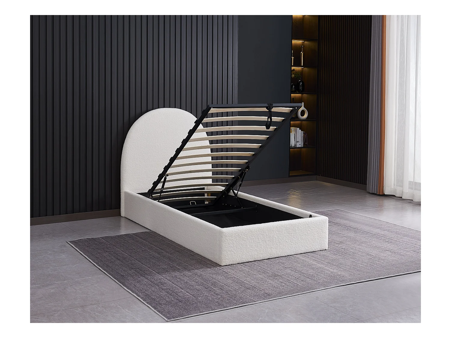 Lit Coffre VALENTINA en LAINE BOUCLEE – 90x190 cm – Design Moderne avec Rangement Intégré