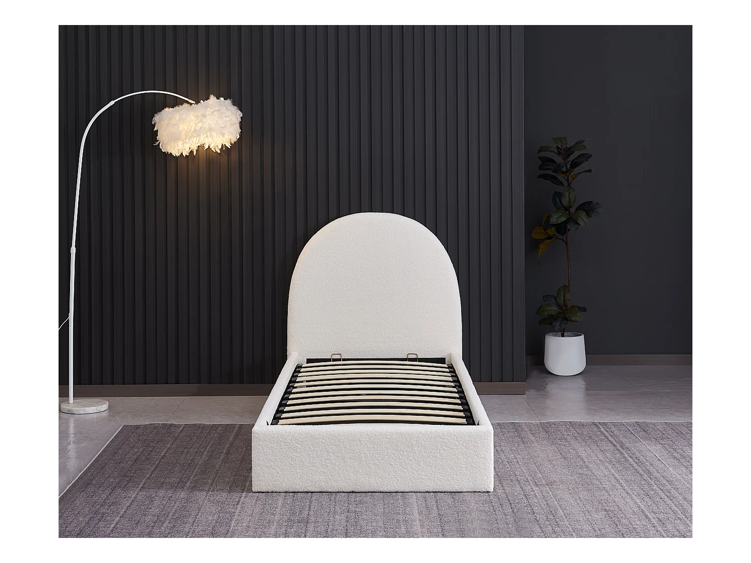 Lit Coffre VALENTINA en LAINE BOUCLEE – 90x190 cm – Design Moderne avec Rangement Intégré