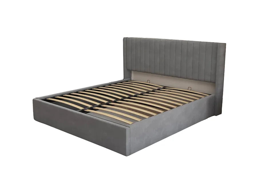 LIT DOUBLE COFFRE CAMILLE en velours GRIS 180X200CM