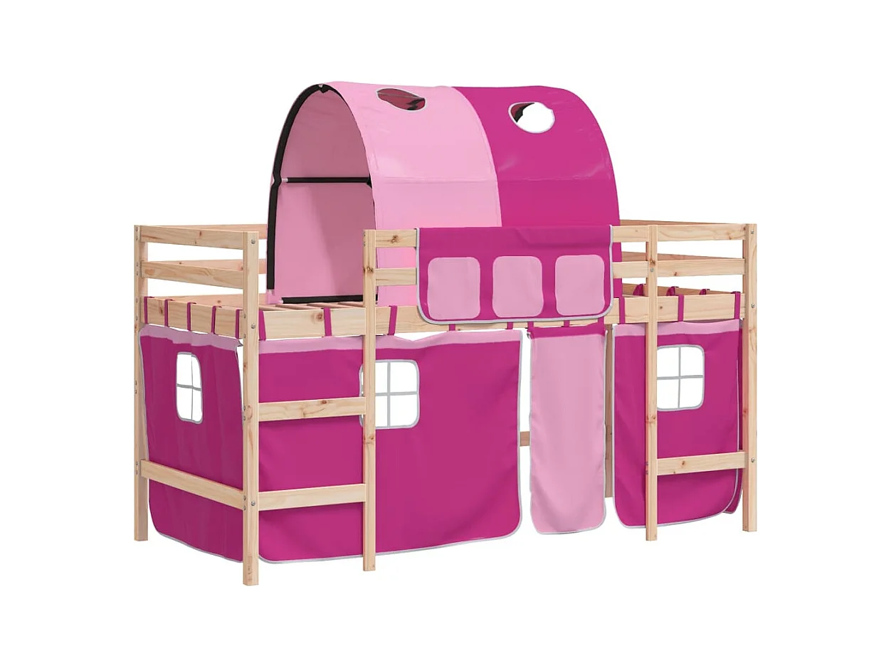 Lit simlpe-Lit mezzanine enfants avec tunnel sans matelas rose 90x200 cm