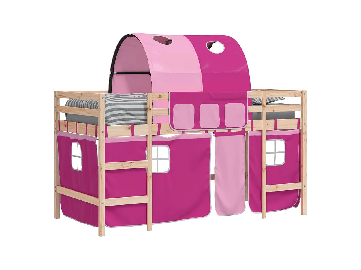 Lit simlpe-Lit mezzanine enfants avec tunnel sans matelas rose 90x200 cm