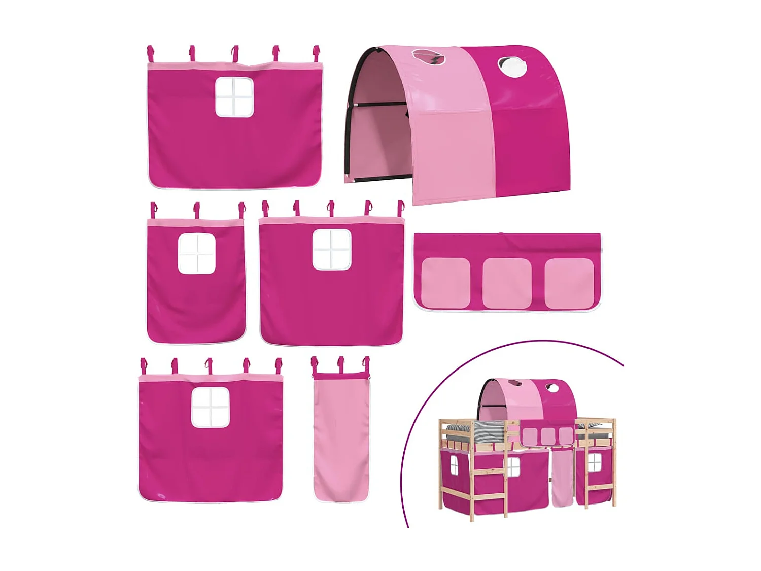 Cama individual | Cama alta para niños con túnel madera pino rosa 90x200 cm SHL3348