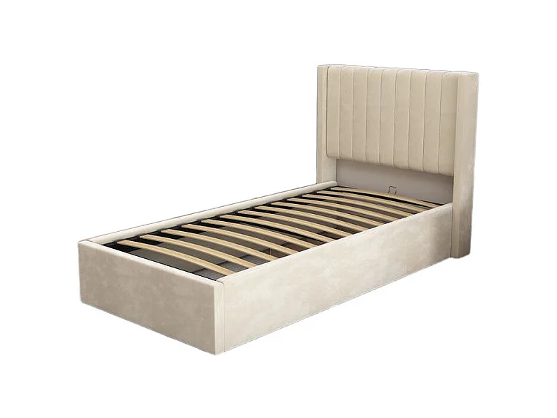 LIT COFFRE CAMILLE en velours BEIGE 90X190CM