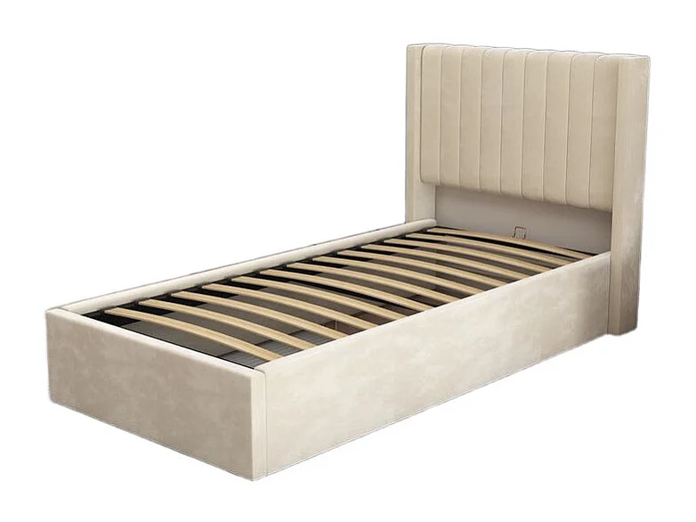 LIT COFFRE CAMILLE en velours BEIGE 90X190CM