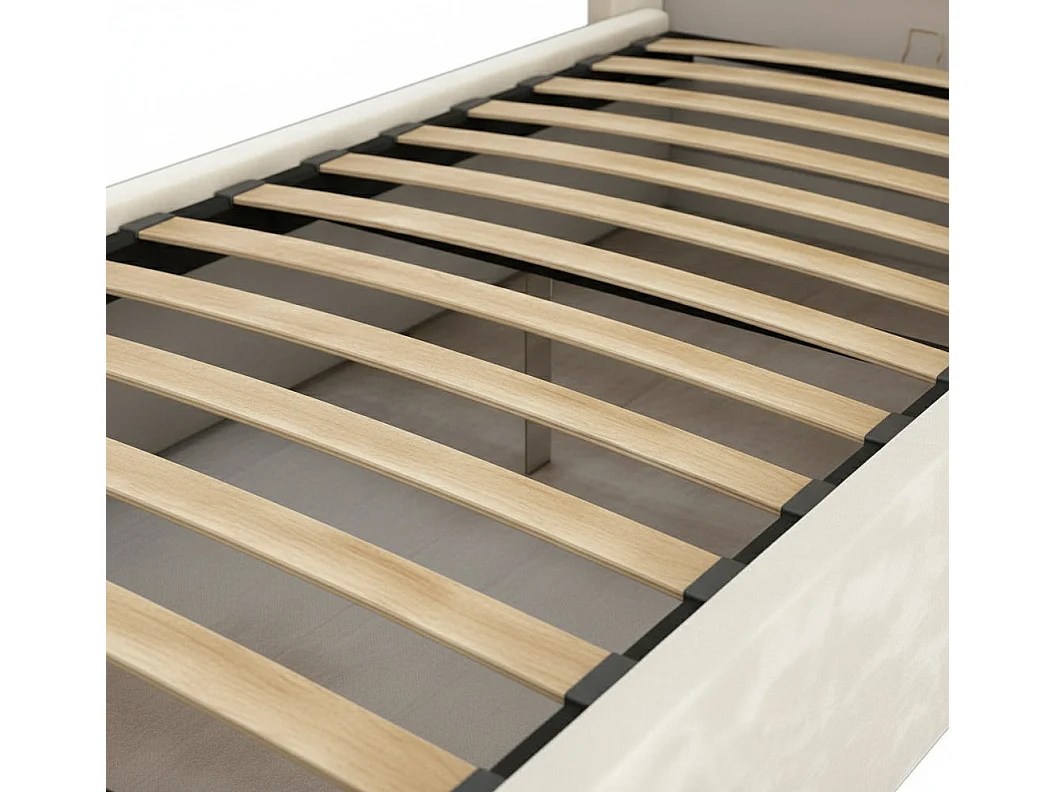 Lit coffre velours beige sommier relevable 90x190 cm CAMILLE