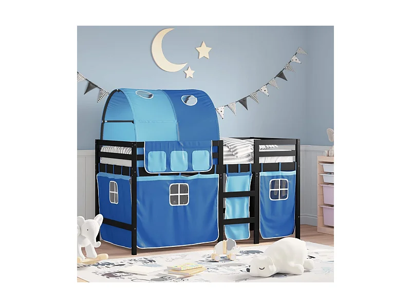 Lit simple-Lit mezzanine enfants avec tunnel sans matelas bleu 80x200 cm