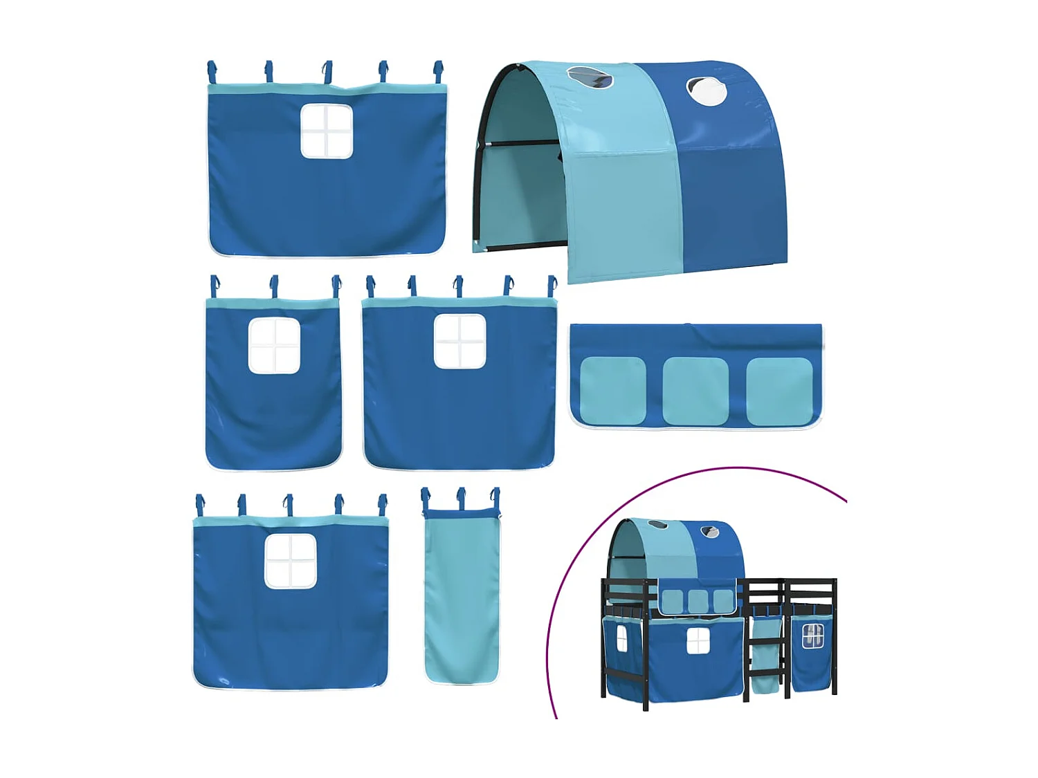 Lit simple-Lit mezzanine enfants avec tunnel sans matelas bleu 80x200 cm