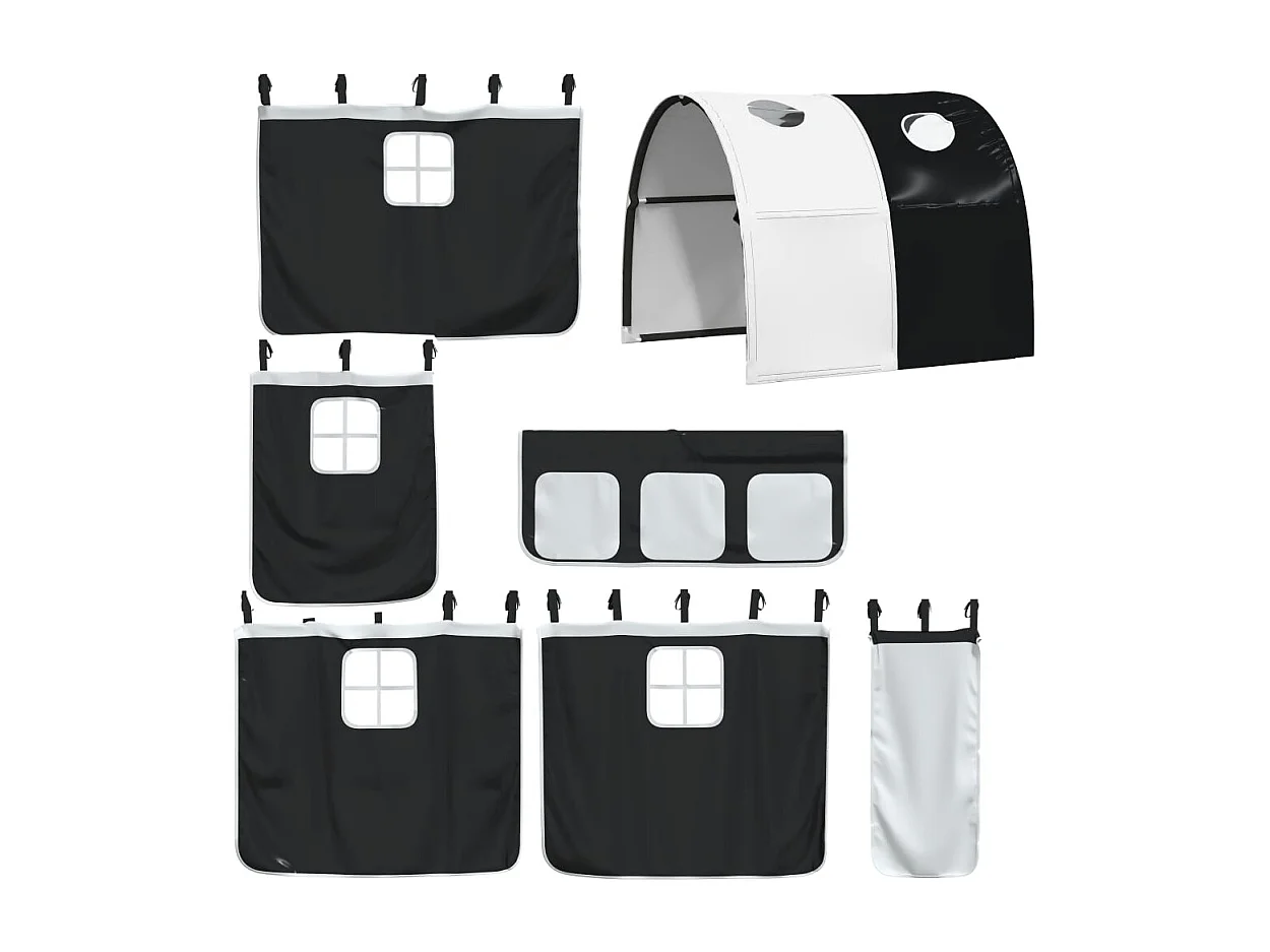 Cama individual | Cama para adultos | Cama alta niños con túnel madera pino blanco negro 80x200 cm SHL14876