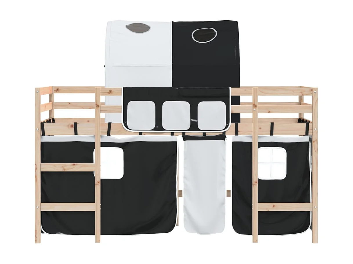 Cama individual | Cama para adultos | Cama alta niños con túnel madera pino blanco negro 80x200 cm SHL14876