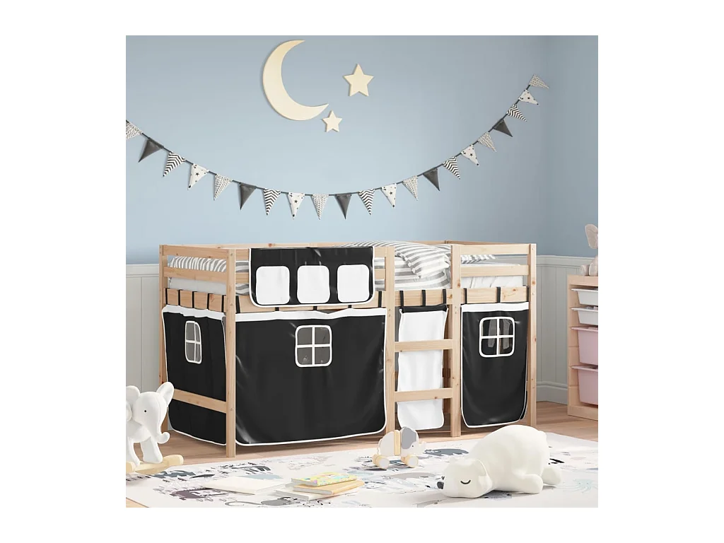 Lit simlpe-Lit mezzanine enfants avec rideaux sans matelas 90x200cm