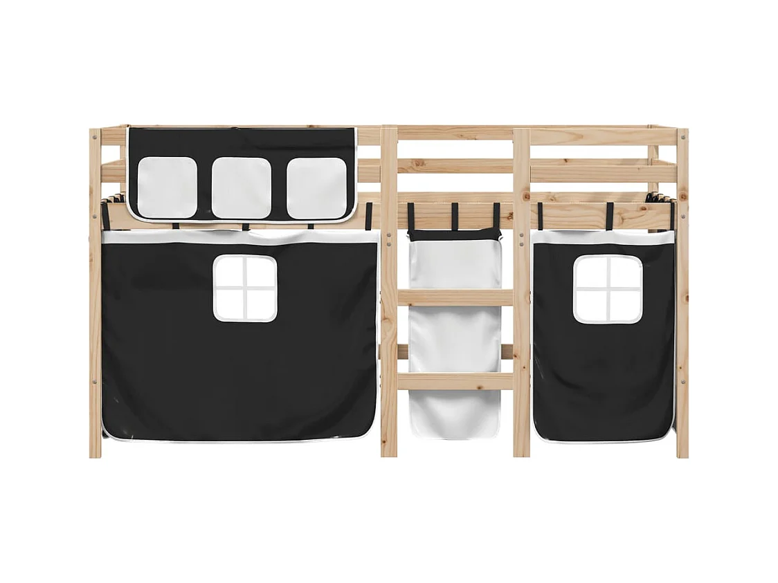 Lit simlpe-Lit mezzanine enfants avec rideaux sans matelas 90x200cm