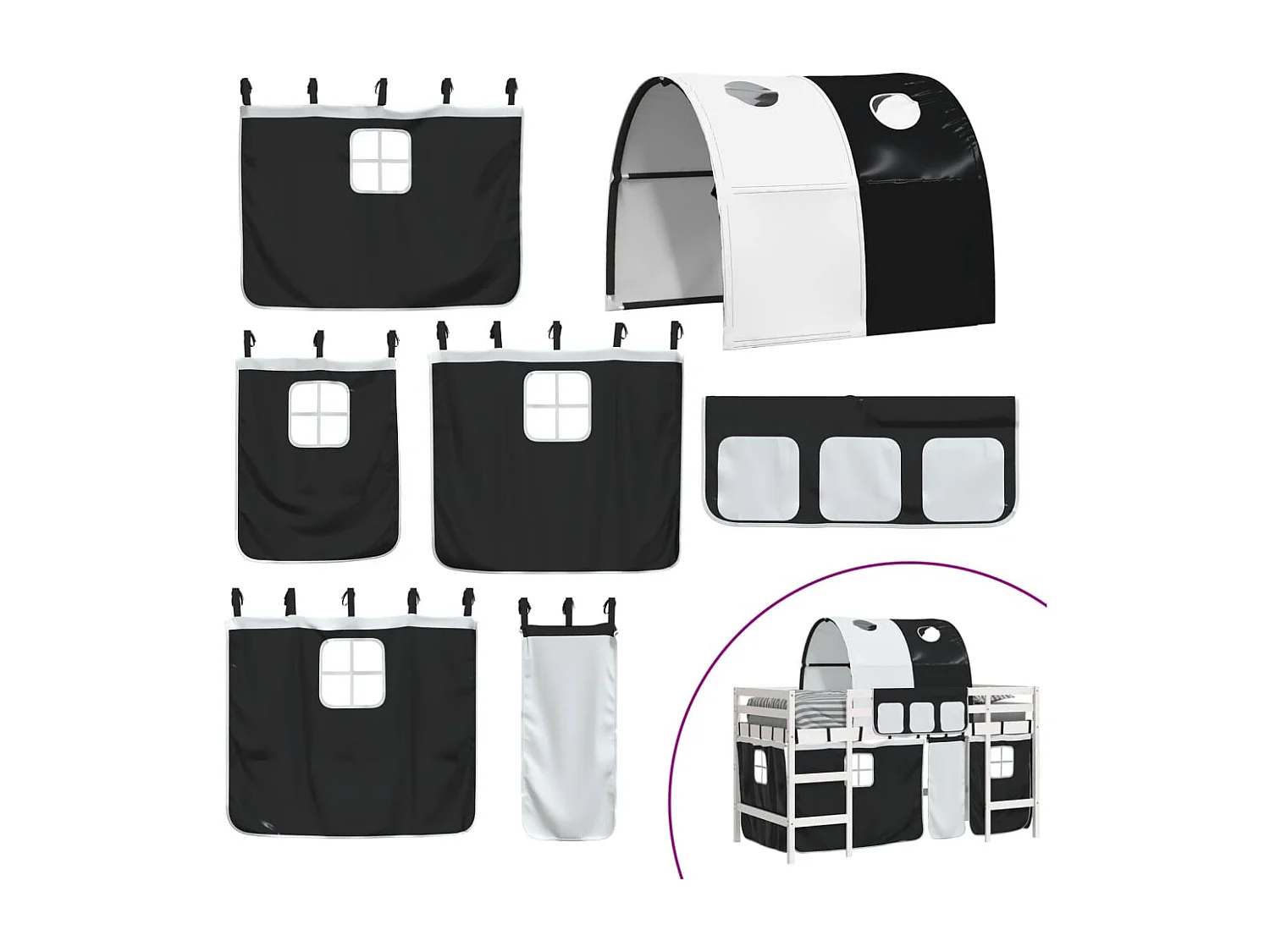 Lit simple-Lit mezzanine enfant avec tunnel sans matelas 90x190 cm