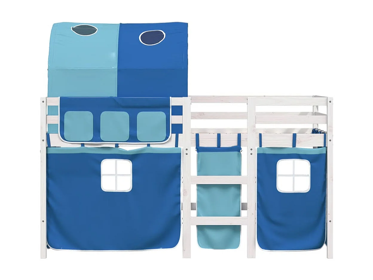 Lit simple-Lit mezzanine enfant avec tunnel sans matelas bleu 90x190 cm